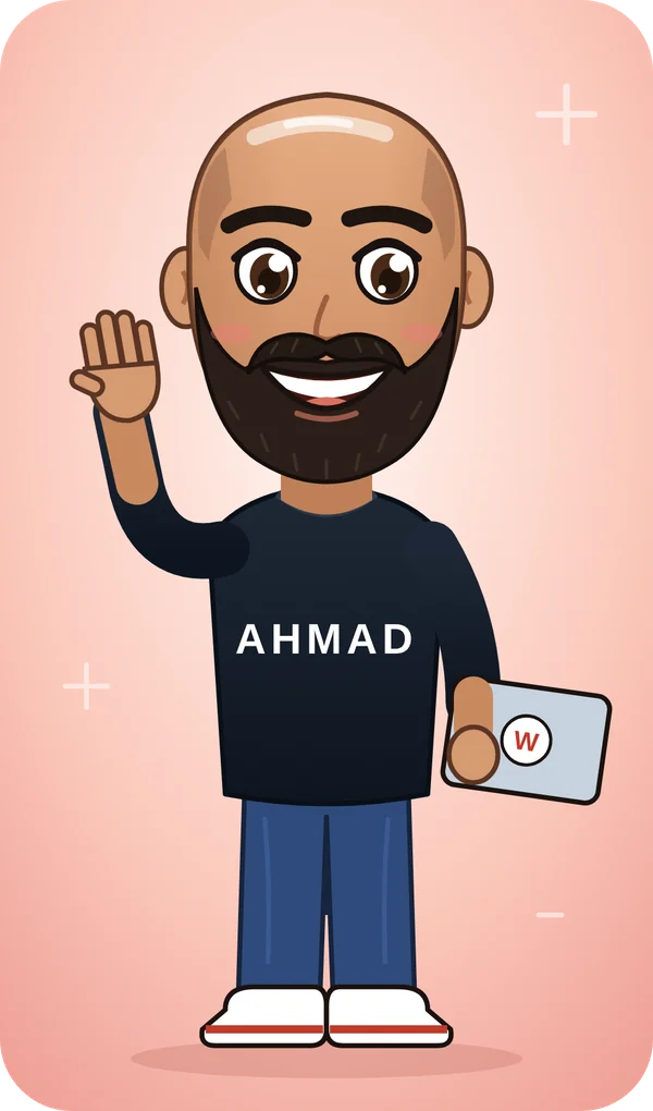Cartoon of Ahmad Awwad, founder of WorldDigital.ai, waving